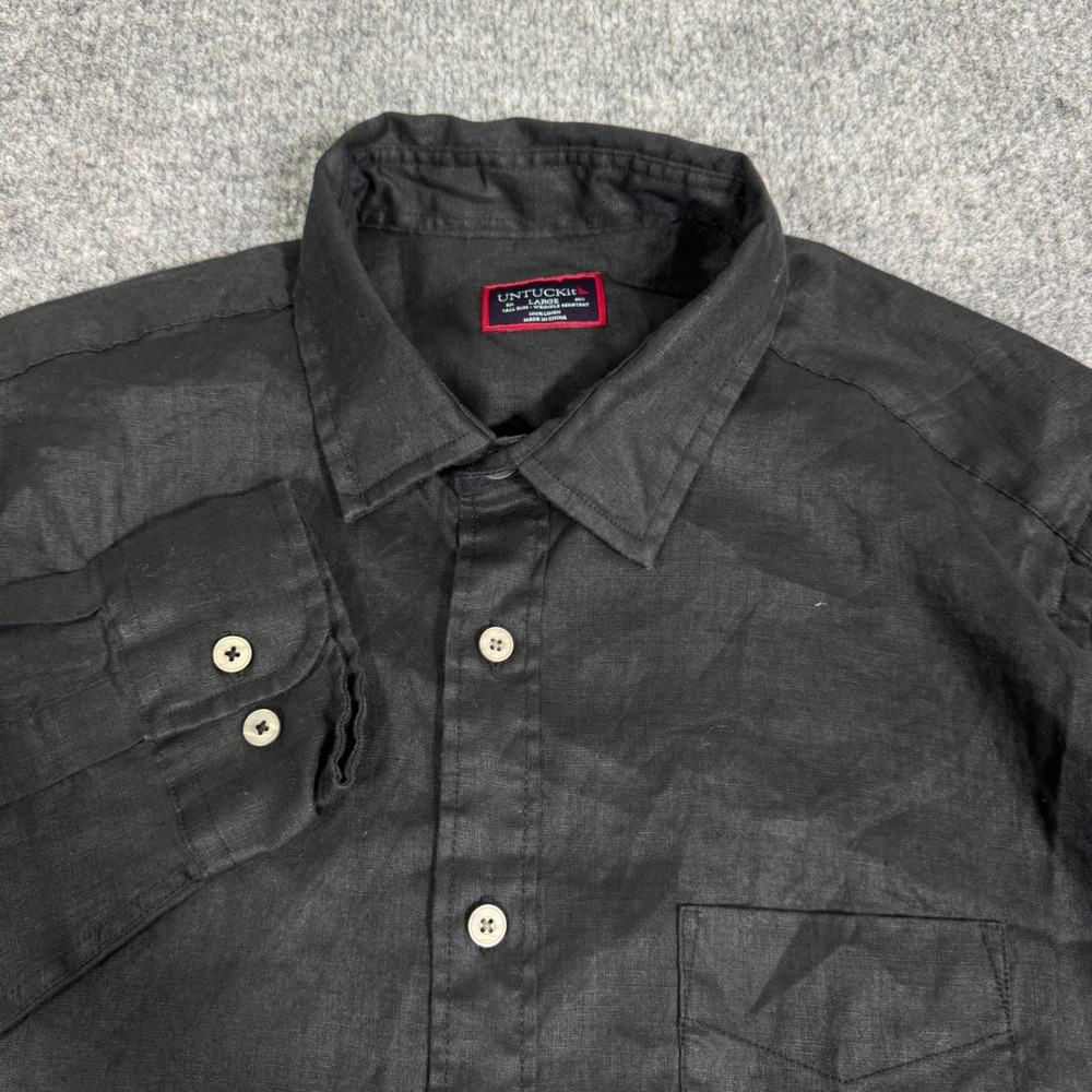UNTUCKit Vin Santo WR Button Down Tall Slim Mens Large Black 100% Linen NWOT